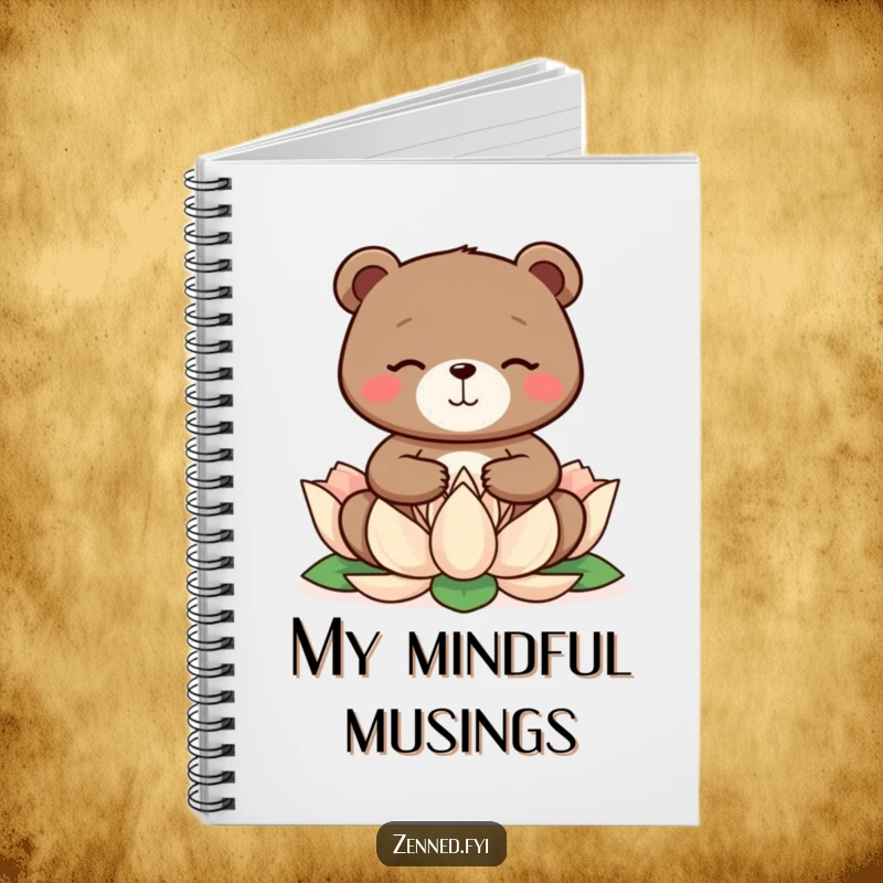 Funny bear meditating on a lotus flower, on a notebook cover, great for journaling, a funny gift.