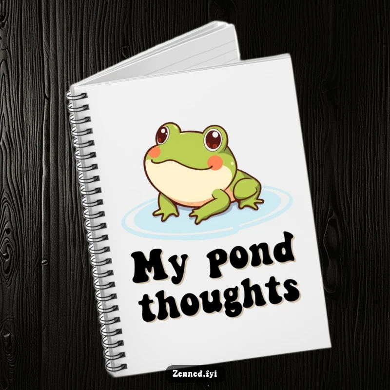 Funny frog floating notebook with a content frog resting on water on the cover. Perfect for notes and ideas.