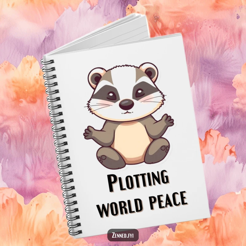 Funny badger meditation notebook, a determined animal in zen pose, ideal for jotting down humorous thoughts and ideas.
