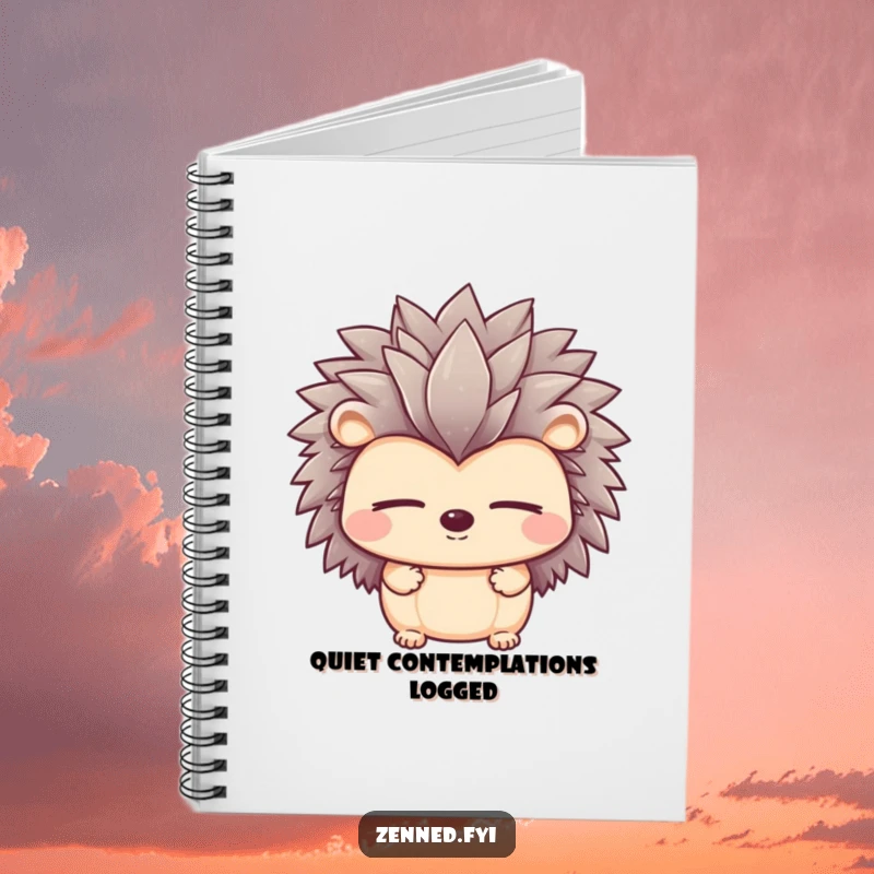 Funny notebook featuring a peaceful hedgehog with closed eyes, ideal for calm journaling and peaceful note-taking.