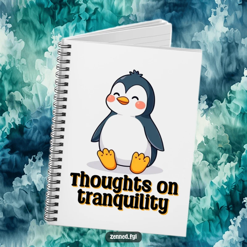 Funny notebook with a proud penguin in a perfectly balanced meditative posture, ideal for journaling peaceful thoughts and creative ideas.