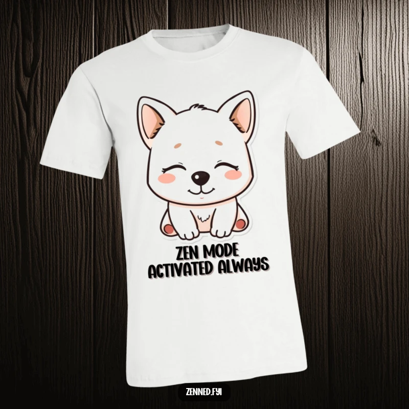Funny Kawaii Dog T-Shirt depicting a peaceful character with eyes closed and a soft smile, radiating cuteness.