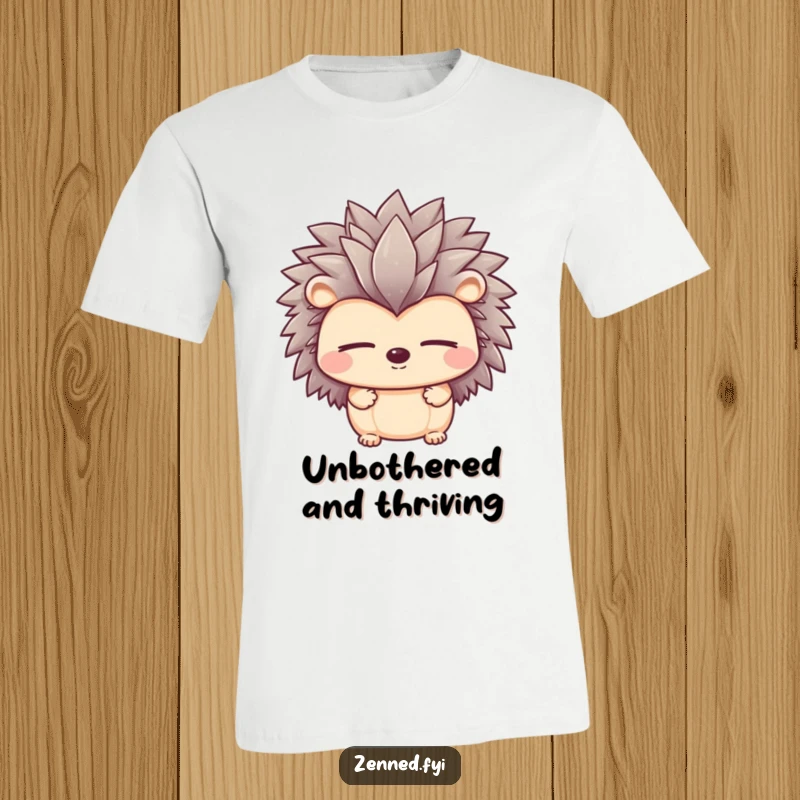Funny t-shirt showcasing a peaceful hedgehog with closed eyes, radiating a sense of calm and gentle humor.