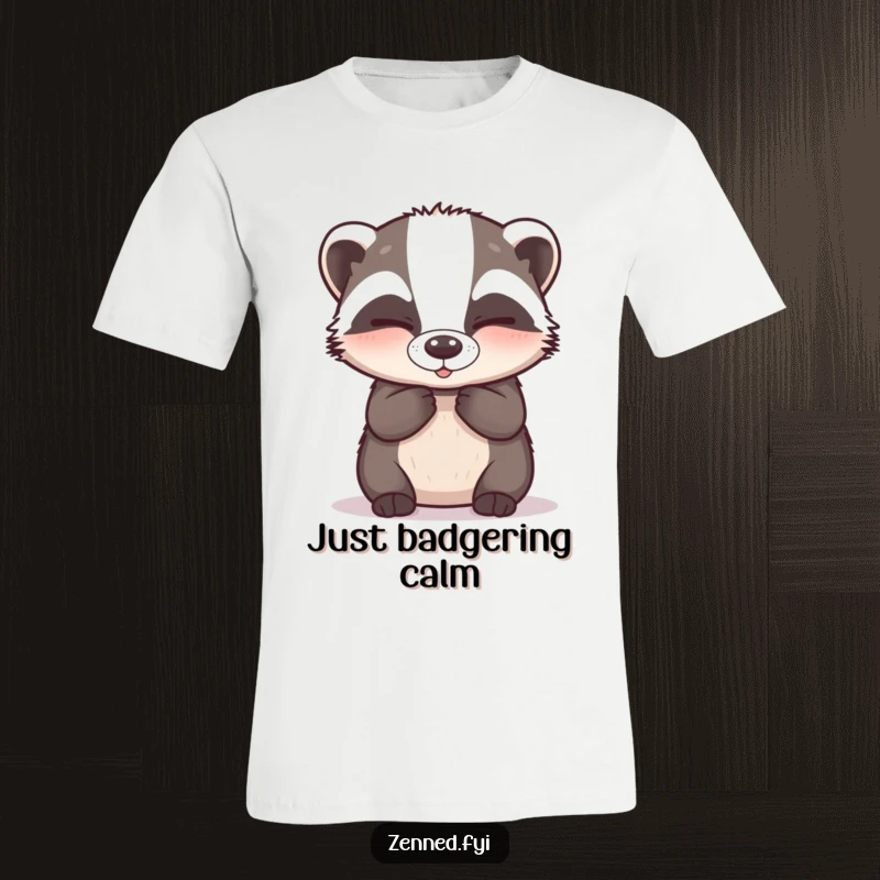 Funny T-Shirt: A happy badger taking deep, calm breaths with closed eyes, radiating hilarious peace.