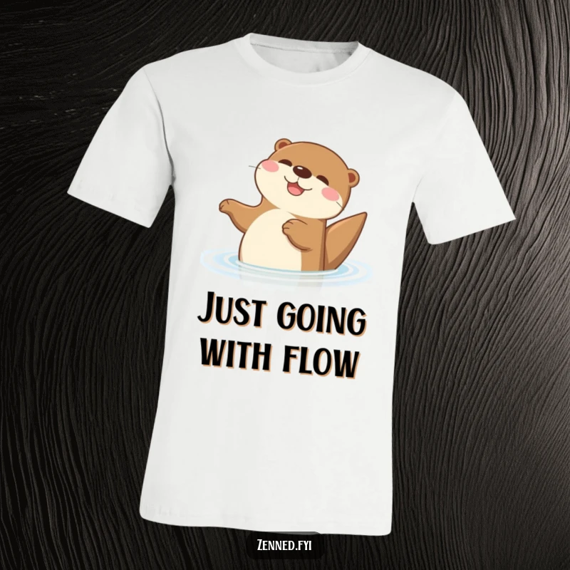 Funny Otter T-Shirt showing a happy cartoon otter relaxing on its back in the water, a symbol of pure, humorous contentment.