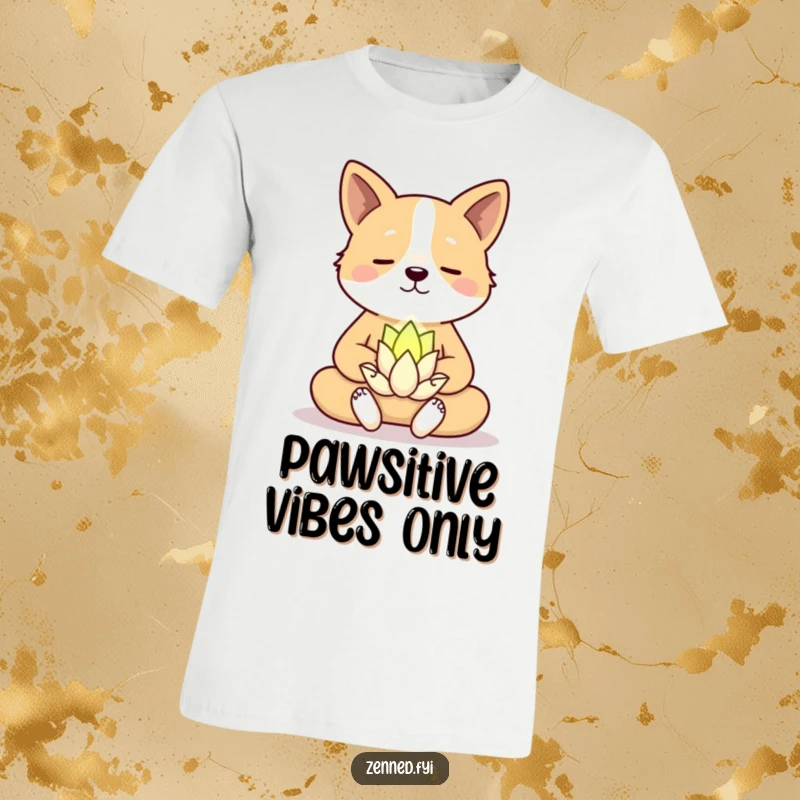 Funny T-Shirt: A dog meditating serenely beside a smiling lotus flower, radiating peace and hilarious vibes.