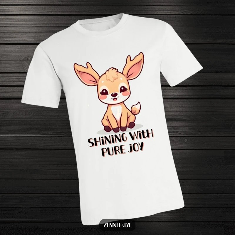 Funny Kawaii Deer T-Shirt: A joyful deer character surrounded by soft, ethereal light rays, perfect for showcasing inner radiance.