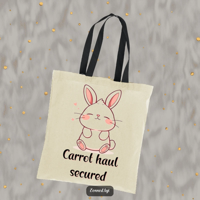 Funny tote bag featuring a kawaii bunny breathing deeply with a tranquil expression, perfect for carrying daily items with charm.
