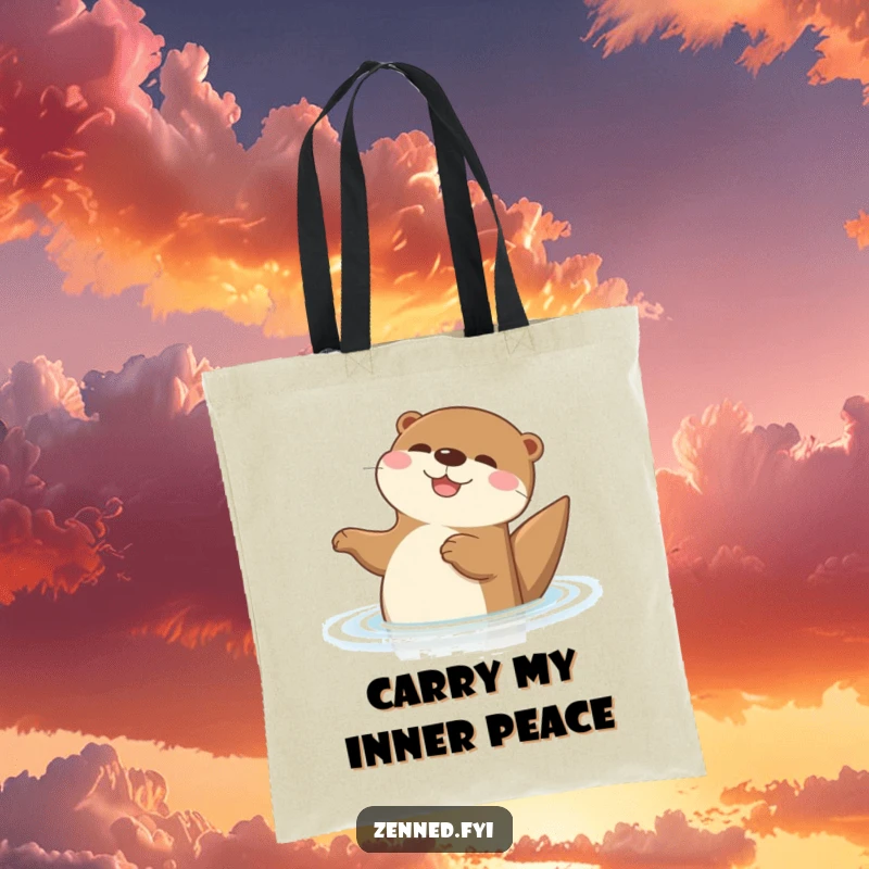 Funny Otter Tote Bag displaying a cheerful cartoon otter floating gracefully on its back, perfect for carrying humor and essentials.