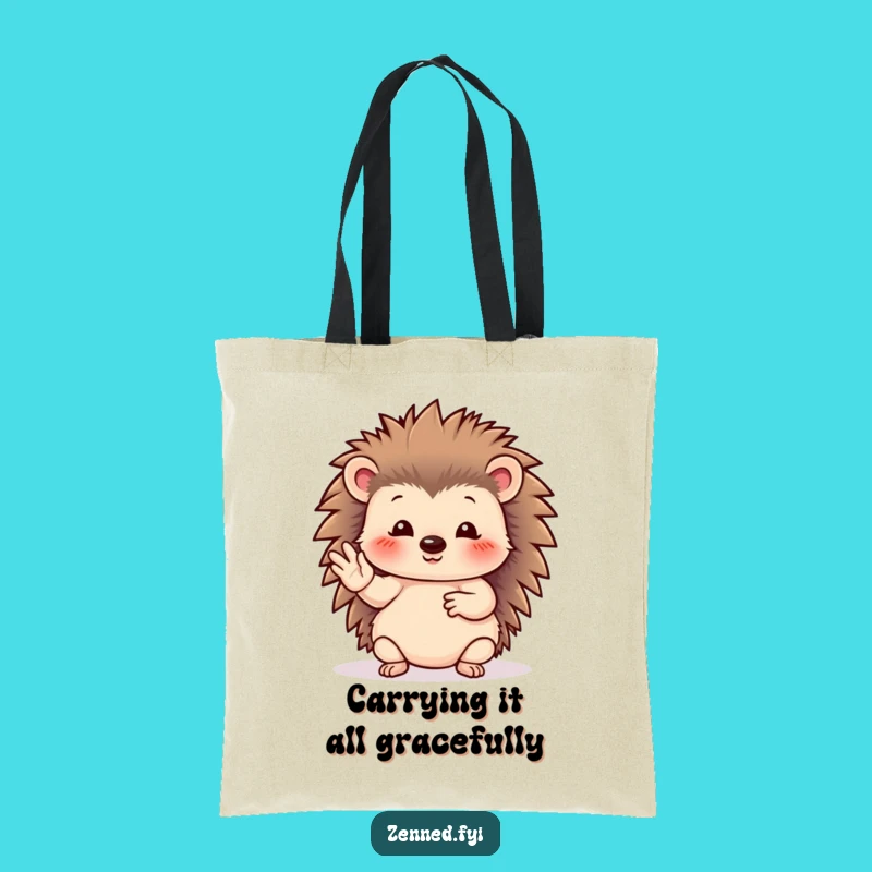 Funny Hedgehog Tote Bag - Serene Graceful Gesture Eco-Friendly Gift