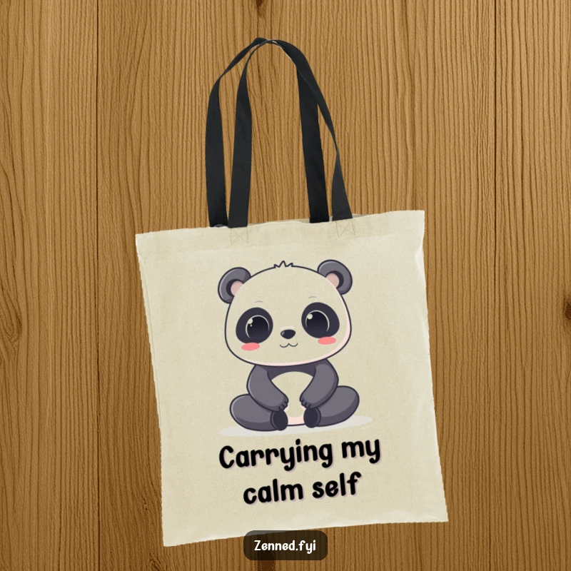 Funny Kawaii Panda Tote Bag: A cute tote showcasing a focused panda in a deep lotus pose, perfect for carrying essentials with peace.