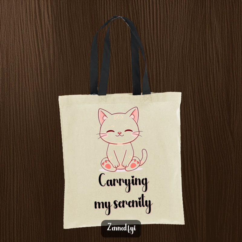 Funny cat meditation tote bag depicting a happy cat sitting peacefully in meditation, ready to carry your things.