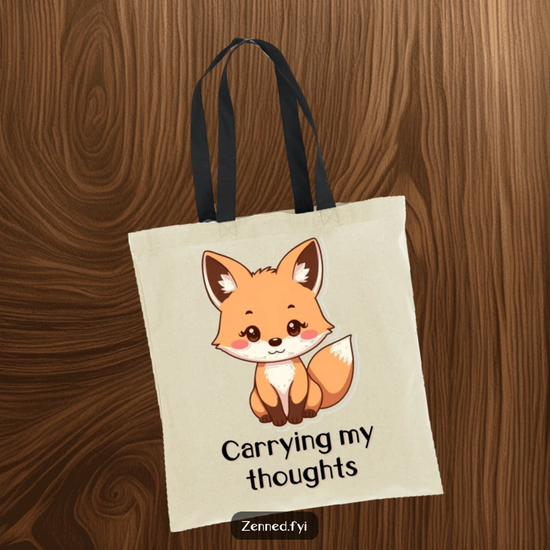 Funny tote bag with a curious fox character, its gentle, focused gaze hinting at hidden thoughts and woodland secrets.
