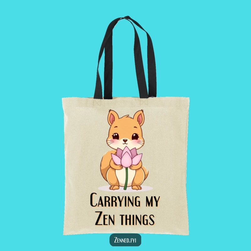 Funny Kawaii Squirrel Lotus Flower Tote Bag - Carry Nature's Peace and Humor
