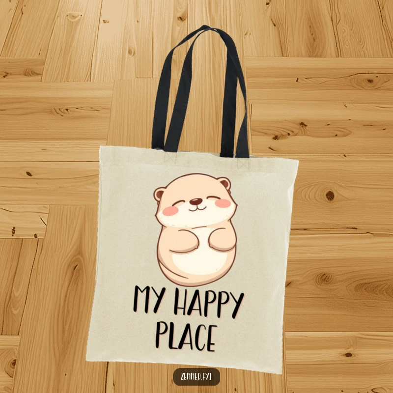Funny otter tote bag featuring a contented animal lying on its back with a peaceful smile, perfect for everyday use.