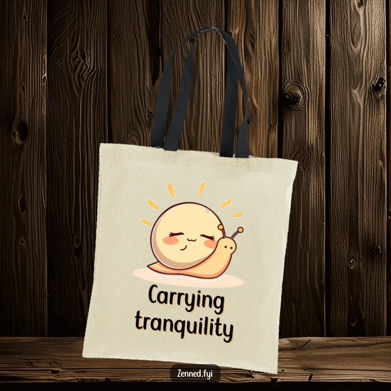 Funny Tote Bag featuring a peaceful snail character with closed eyes, radiating hilarious calm for everyday use.